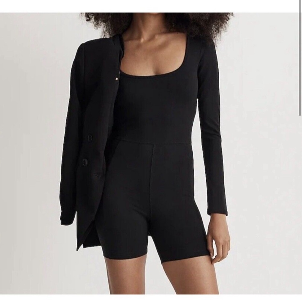 WORN ONCE Madewell Black Knit Long-Sleeve Biker Unitard Small Bodysuit